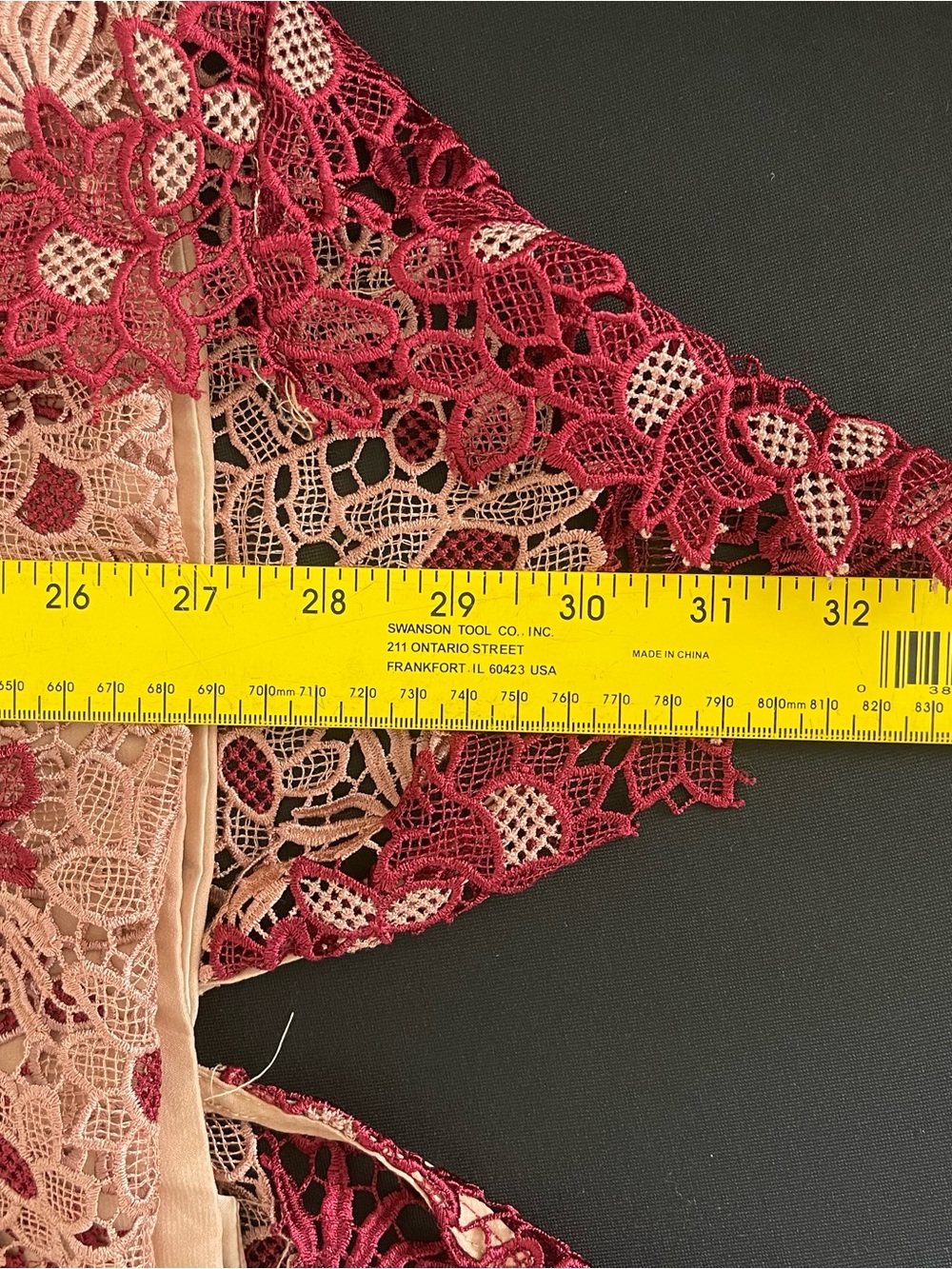 Bardot Wine Lace Midi Dress with Nude Underlay - Picture 7 of 7